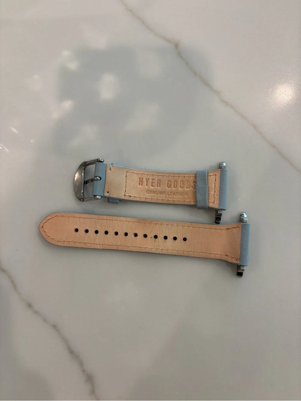 Hyer Goods Apple Watch Band Pale Blue Genuine Leather Silver Metal